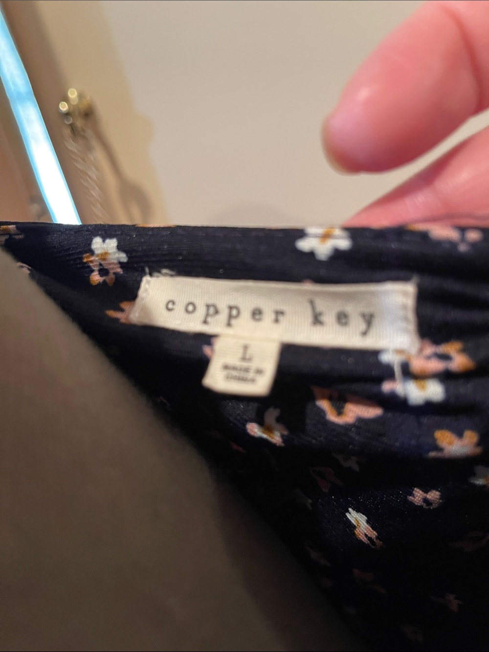 Copper Key Navy Mini Dress with Tiny Cream Floral Print (L) - Picture 6 of 7